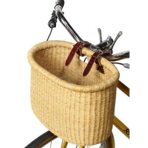 Anthropologie Asungtaba Natural Woven Hot Bike Basket with Leather Straps NWT